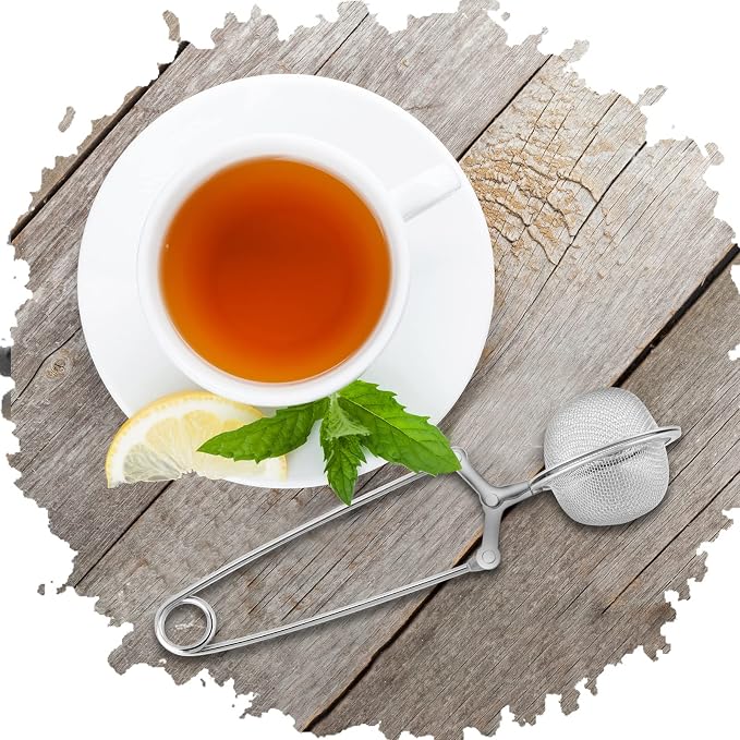Yinder 36 Pcs Snap Tea Infuser Steeper Strainers for Loose Tea Filter Holder Tong Pincer Steeper Metal Stainless Steel Mesh Ball with Handle Reusable