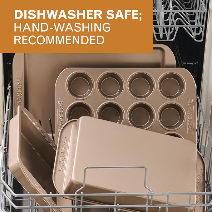 Farberware Nonstick Bakeware 10 x 15" Cookie Pan, Metal Baking Pan, Mocha | Premium Nonstick 10x15 Baking Sheet & Sheet Pan For Cookies, Roasting, Easy Cleanup, Oven Safe to 450F