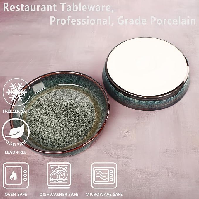 Ceramic Pie Pan Quiche Baking Dish, 10 Inch Round Au Gratin Baking Dishes, 1.9 Qt Non-Stick Tart Pan, Pie Plate for Apple, Oven, Dishwasher and Microwave Safe