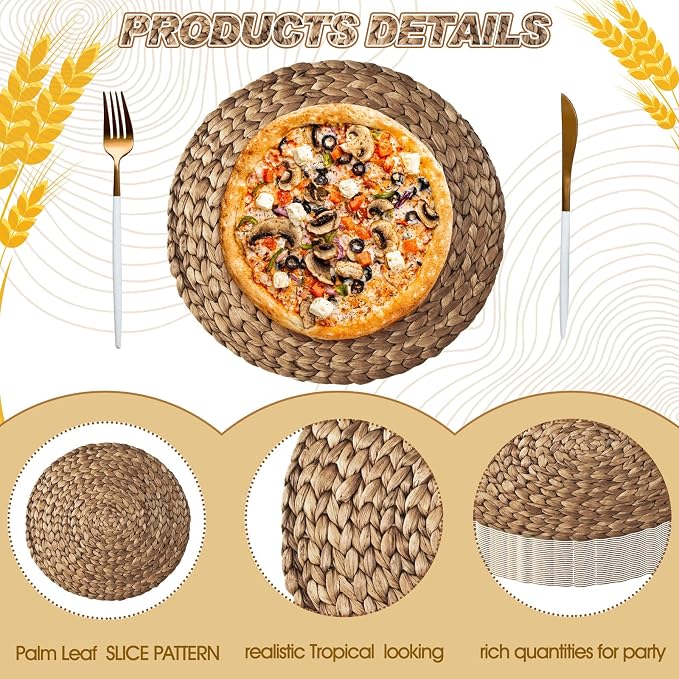 Sinmoe 100 Pcs Disposable Paper Placemats Bulk,Brown,Woven | Paper Charger Place Mat Party Charger Plates Table Place Mats for Dinner Wedding Birthday Baby Shower Spring Dining Tableware