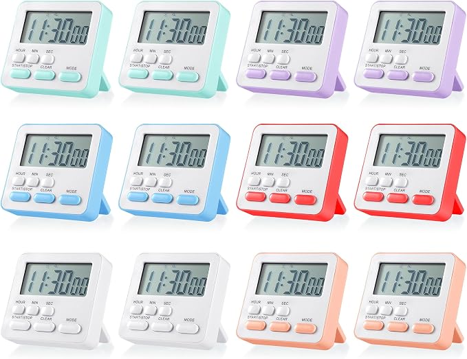Weewooday 12 Pcs Digital Kitchen Magnetic Timer Bulk Classroom Count up Countdown Egg Timer Cute Desk Stopwatch for Back to School Teacher Kids Cooking Office(Pastel Colors,Classic Style)