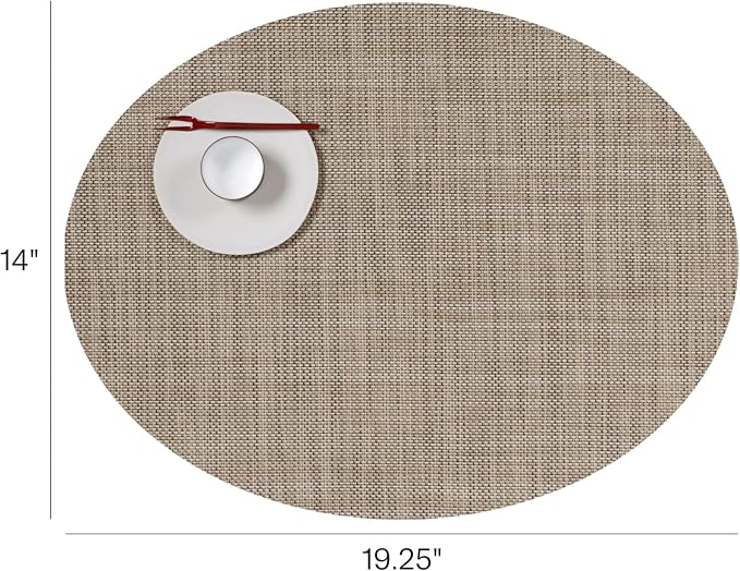 Chilewich Mini Basketweave Placemats, Woven Oval Placemats Set of 4 | Reusable, Stain-Resistant, Indoor/Outdoor Tabletop Protection, Linen, 14" x 19.25"