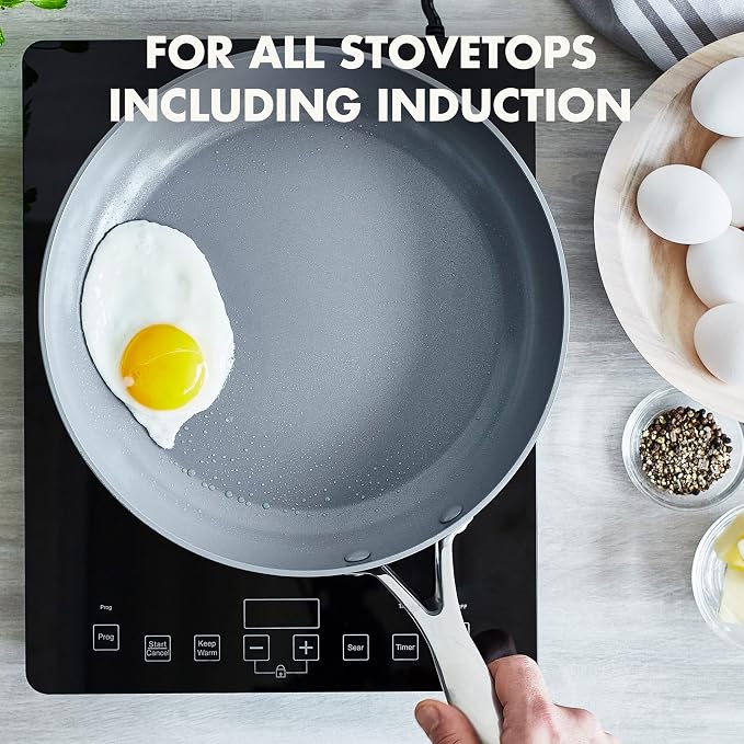 GreenPan Valencia Pro 10" Ceramic Nonstick Frying Pan with Lid | PFAS-Free Nonstick Skillet, Induction Ready, All Stovetop Compatible, Eggs & Omelets, Dishwasher Safe, Oven Safe up to 600F