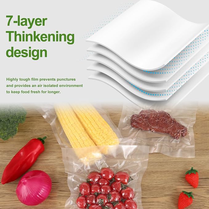 Vacuum Sealer Bags for Food Storage, 3 Rolls 8" x 33', Cut-to-Size Bags | 3Mil Embossed BPA-Free Puncture-Resistant Rolls, Universal Fit for Sous Vide, Meal Prep, Freezer Storage & Food Preservation