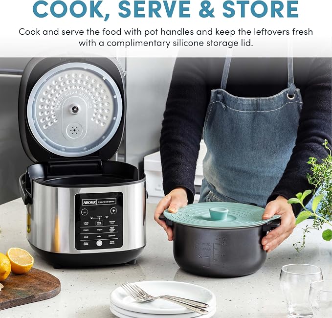 AROMA® 6-Cup (Uncooked)/ 12-Cup (Cooked) Slow Cook Rice Cooker and Brown Rice Cooker with Lift-Out Pot Handles and Silicone Storage Lid, PFAS-Free Ceramic Coating