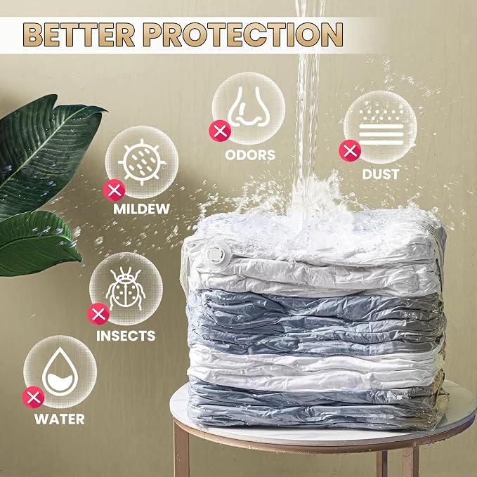 TAILI 6 Pack Vacuum Storage Bags, Cube Combo (3 Jumbo+3 Medium), Cream | Vacuum Seal Bags for Clothing, Bedding, Comforters, Blankets, Space Saver No Pump Compression Cube, 2 Size