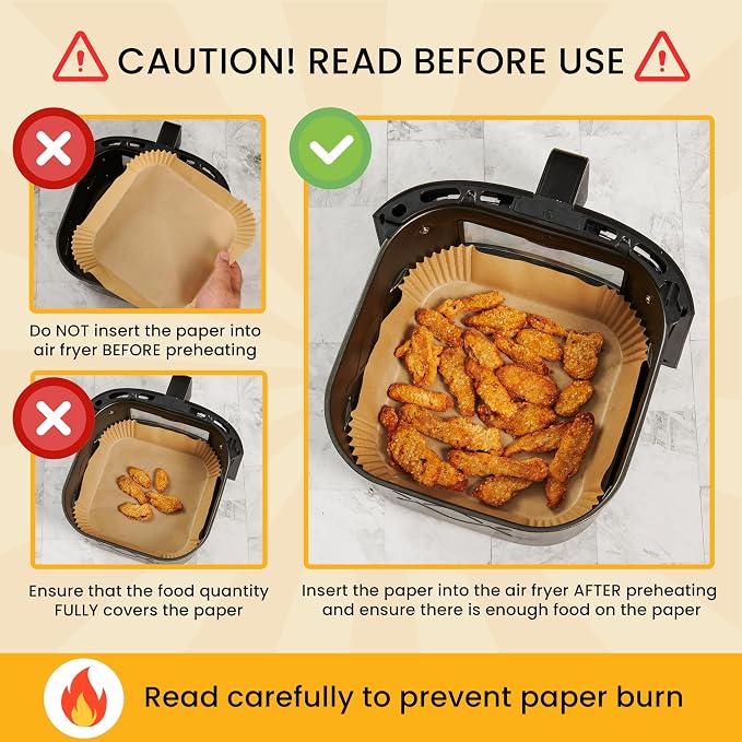 500Pcs Air Fryer Liners Disposable | Non-Stick and Oil Proof for Easy Cleanup Airfryer Liners, 8” Square for 5-8 qt Basket by Baker's Signature
