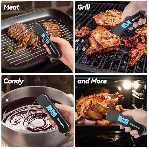 0.5 Sec Instant Read Meat Thermometer Digital with ±0.5℉ Precision, Black | Food Thermometer for Cooking Kitchen Gadgets, Oven Grill Candy BBQ Essentials Accessories, Gifts for Him Dad Men Birthday