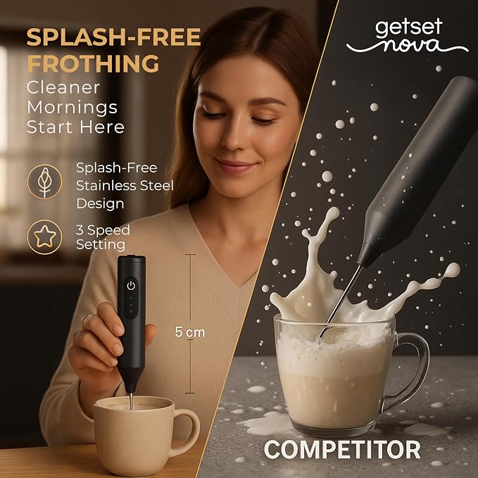Nova Rechargeable Milk Frother & Coffee Whisker with Dual Spring Tech | 1 Year Replacement Warranty (MILK FROTHER)