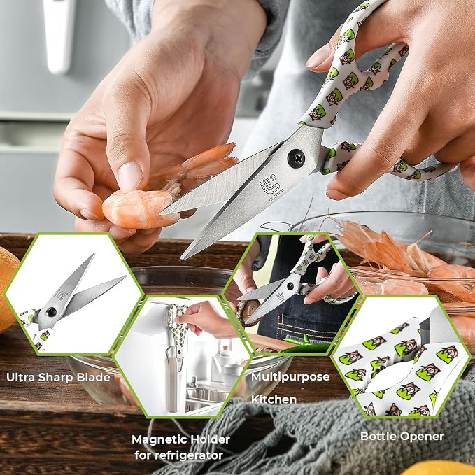 Kitchen Scissors Heavy Duty Kitchen Shears with Magnetic Holder Made with Japanese Steel 4034, Multipurpose Ultra Sharp Cooking Scissors for Meat/Vegetables/BBQ/Herbs/Pizza (Graphic,Tiger)