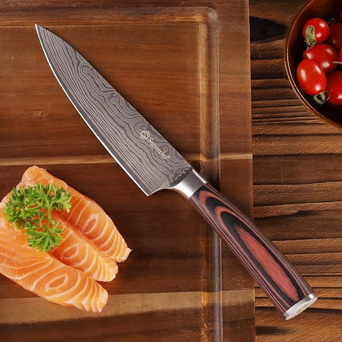 5.5 Inch Small Chef Knife - Ultra Sharp 12-15 Degree Edge Kitchen Knife for Meat Vegetable Cutting Japanese Style with Sheath, High Carbon Stainless Steel Blade, Cooking Father Day Gift