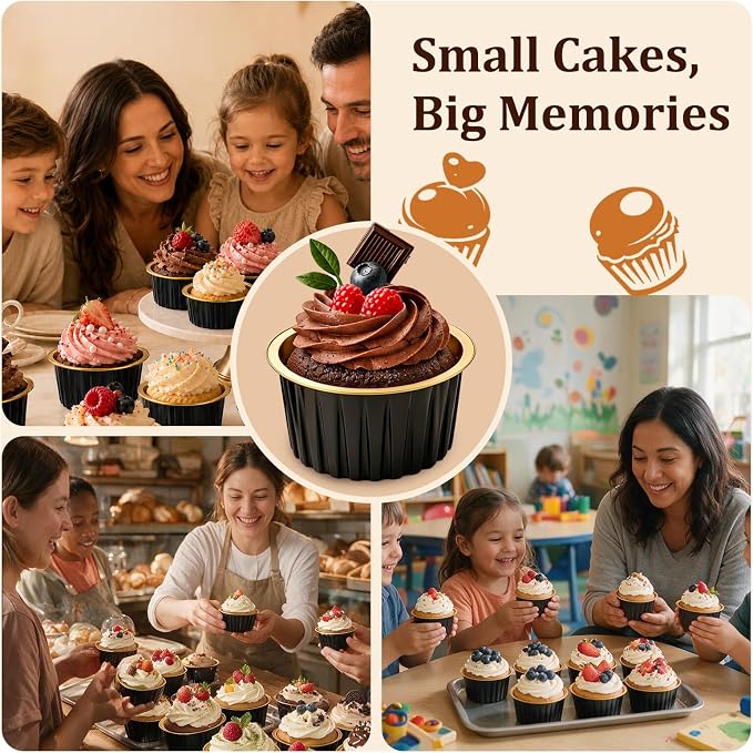 40 Pack Mini Cake Pans with Lids, 5 OZ Round Aluminum Foil Cupcake | Disposable Ramekins Muffin Tin, Cupcake Baking Cups with Lids, Mini Cake Containers Flan Molds for Wedding Birthday Party