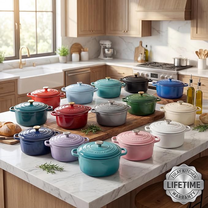 Zulay Kitchen 7.7 Quart Enameled Cast Iron Dutch Oven Pot with Lid – Premium Durability & Oven Safe up to 500°F – Heavy Duty Cookware Perfect for Bread Baking, Stews, Braising & Roasting – Gray