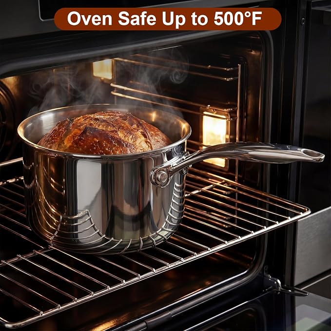 Cook N Home Classic 1.5 Quart Stainless Steel Saucepan with Glass Lid | Fully Tri-Ply Clad Small Sauce Pan, Stay-Cool Riveted Handle, Versatile for All Cooktops, Dishwasher & Oven Safe
