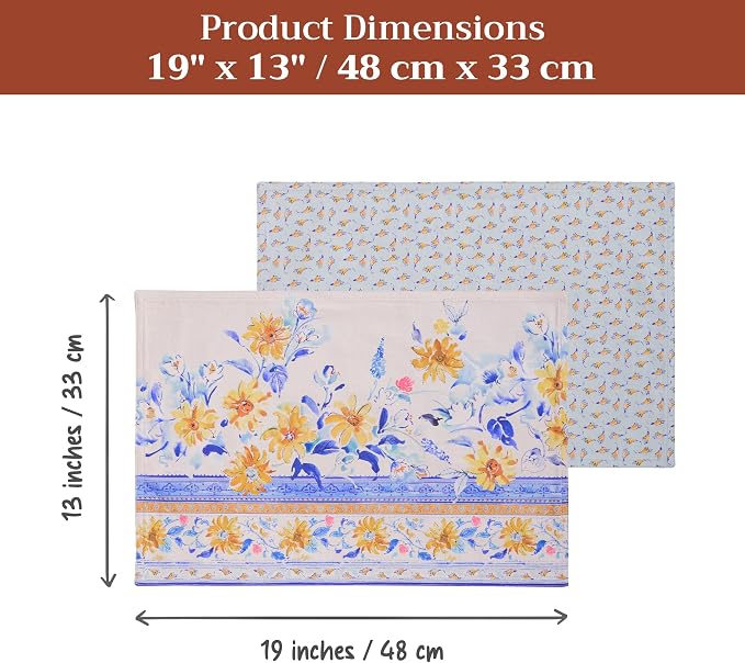 Maison d' Hermine Placemats Set of 4 Reusable 100% Cotton (13"x19") | Cloth Place Mats Washable Table Mats for Kitchen Dining Party Wedding Hotel Home Restaurant Spring Summer - Girassol