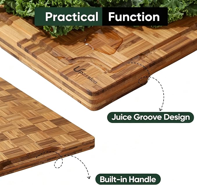Heavy Duty Bamboo Cutting Board Set 3 Pack Non Toxic Juice Groove Charcuterie Board Book Wood Cutting Boards for Kitchen Solid End Grain Wood Chopping Board Large Butcher Block