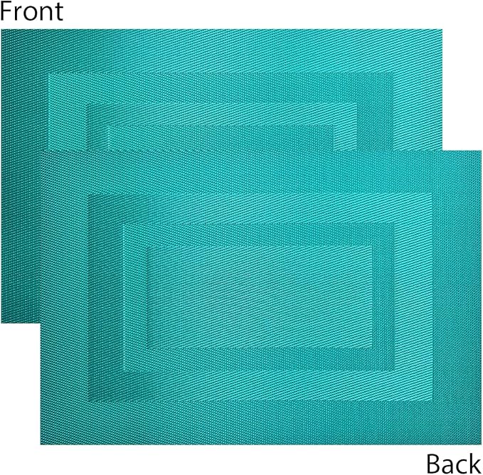 PIGCHCY Placemats Washable Woven Vinyl Placemats for Dining Table,Easy to Clean Plastic Durable Placemats Set of 6 (18 x 12 inches, Turquoise Blue)