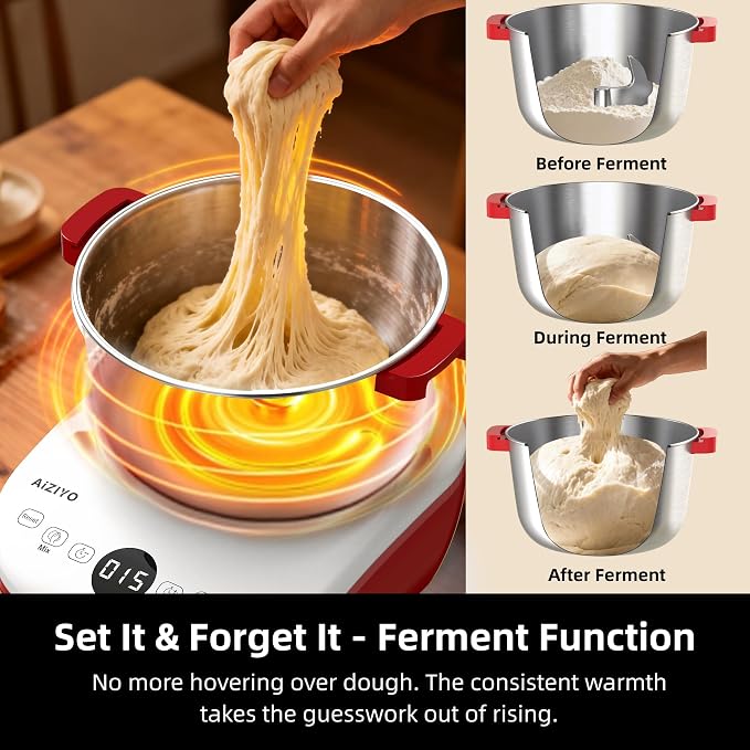 AIZIYO DoughChief, 5.3QT Dough Mixer, Dough Maker with Ferment Function, Touch Panel Control, 304 Stainless Steel Bowl, Removeable lid, Dough Proofing Box for Pizza, Bread, Pasta & Mochi