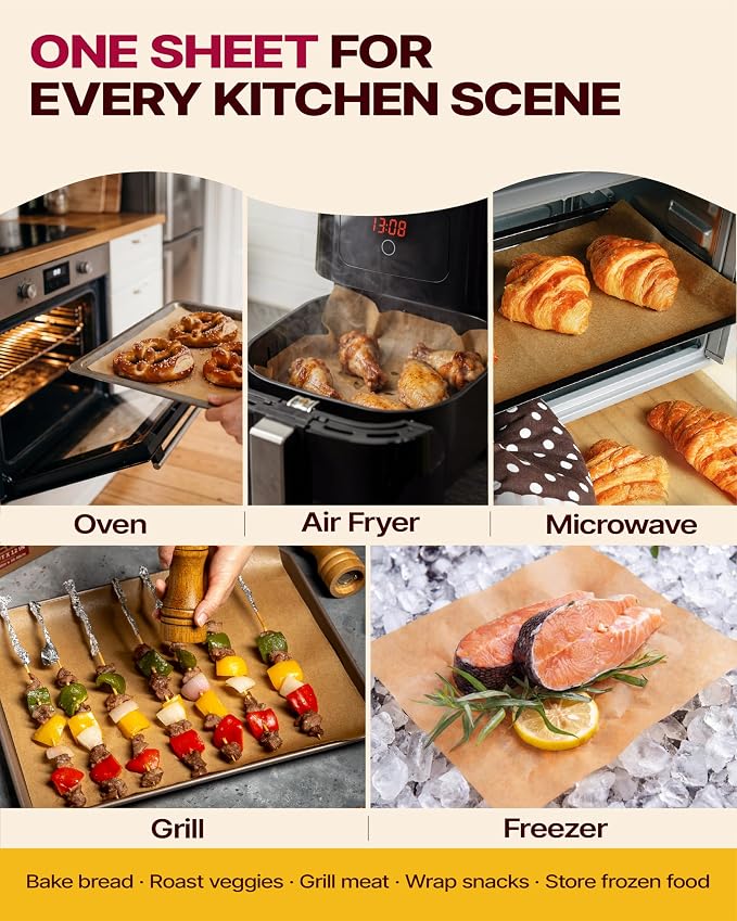 Katbite Parchment Paper Sheets Pop-Up 200 PCS, 9x13 Inches Precut Heavy Duty Baking Parchment, Extra Strong, Unbleached, Non-stick, Non-toxic, Flat Baking Paper for Oven, Cooking, Grilling, Air Fryer
