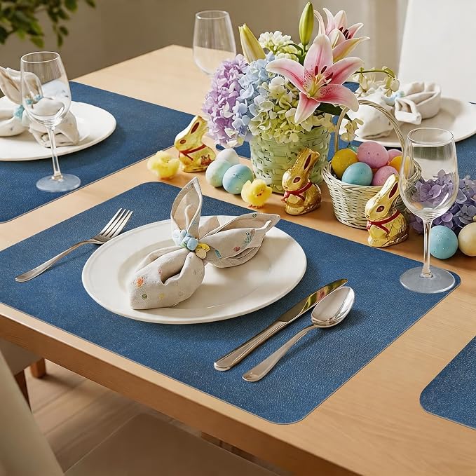 Vinyl Placemats Set of 6-12x17 Inch - Heat Resistant Washable Place Mats Waterproof Non-Slip Wipeable Table Mats for Dining Table Decor, Indoor/Outdoor Plastic Mat