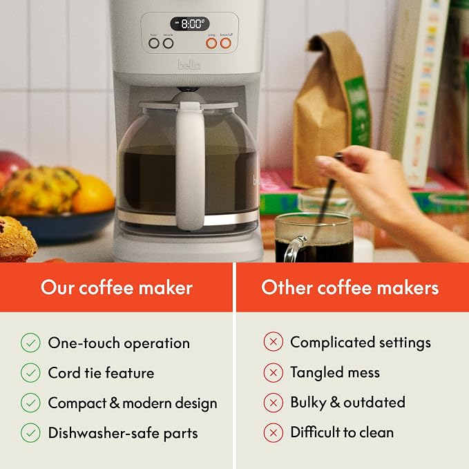 BREW 12-Cup Programmable Coffee Maker with No-Drip Glass Carafe, Oatmilk