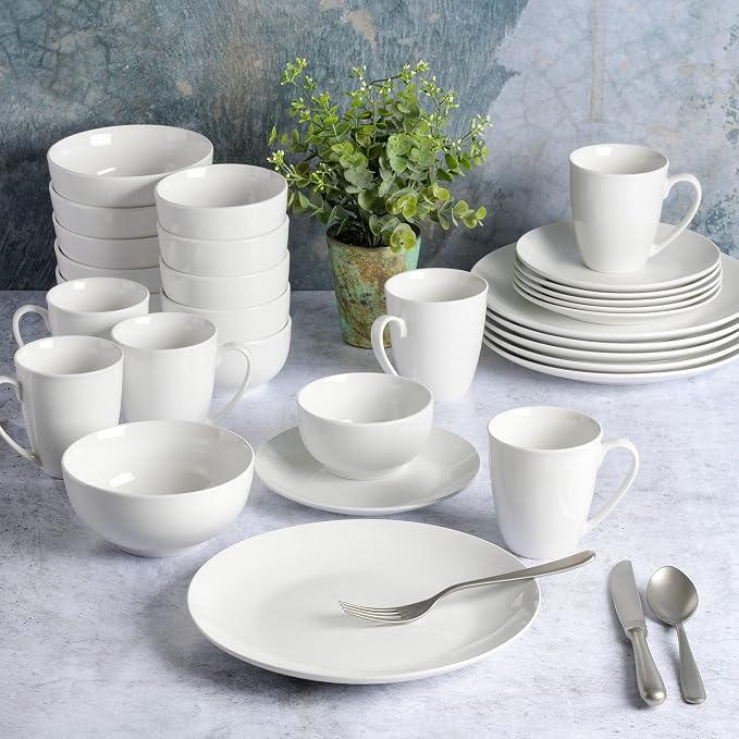 Gibson Home Ogalla 30-Piece Dinnerware Set – Porcelain, Chip & Scratch Resistant, White - Service for 6