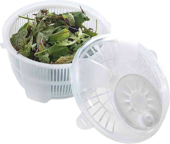 Salad Spinner, Salad Tosser and Mixer, 5,5 Quart, Vegetable Spinner -EXTRA Salt&Pepper Shaker inc. (White)
