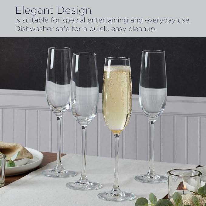 Mikasa Lana Champagne Flutes Glasses, Set of 4, 8.25 Ounce, Clear