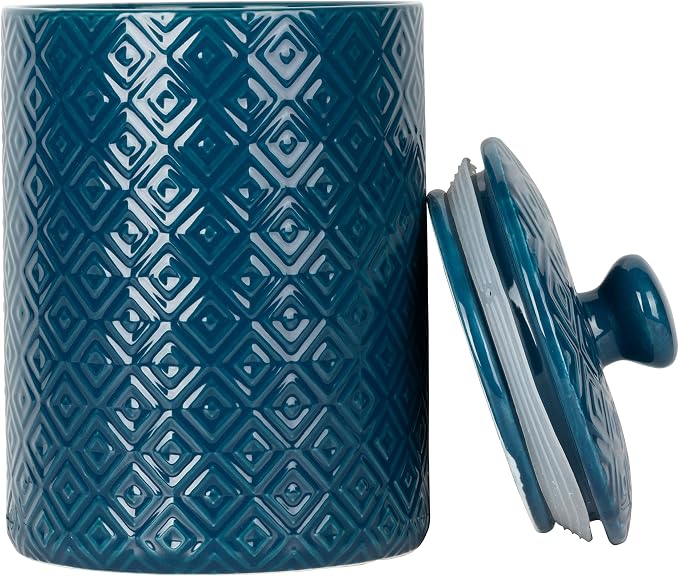 10 Strawberry Street Diamond Embossed Ceramic Kitchen Canister Set, Set of 3, Diamond Blue