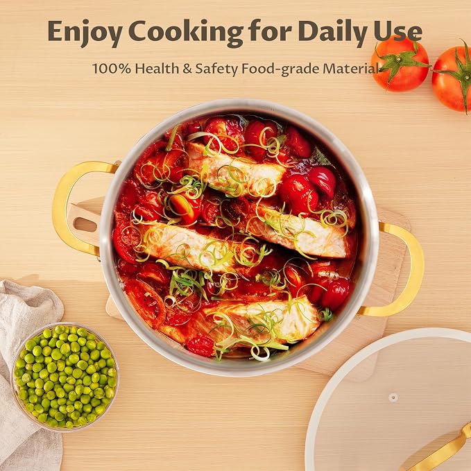 BEZIA 12 Quart Full Clad Try-Ply Stainless Steel Stock Pot, Induction Ready | Large Cooking Pot with Silent, Tight-Seal Silicone-Rimmed Glass Lid, Oven & Dishwasher Safe, for Family Gatherings & Hosting