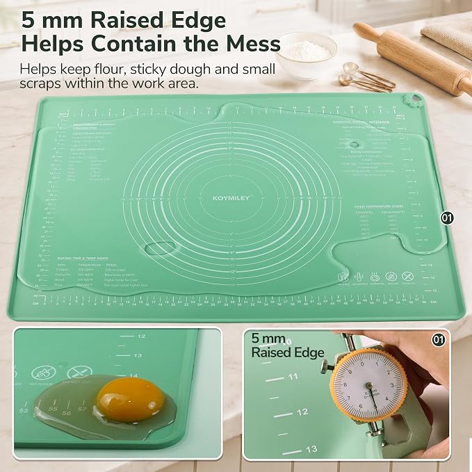 Platinum Silicone Pastry Mat with Measurements, 28 x 20 in | 5 mm raised edge, non-slip base and nonstick surface for rolling dough, sourdough, pizza dough and pie crust