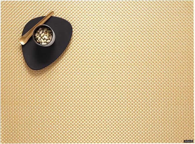 Chilewich Basketweave Placemats, Woven Rectangle Placemats Set of 4 | Reusable, Stain-Resistant, Indoor/Outdoor Tabletop Protection, Gilded, 14" x 19"