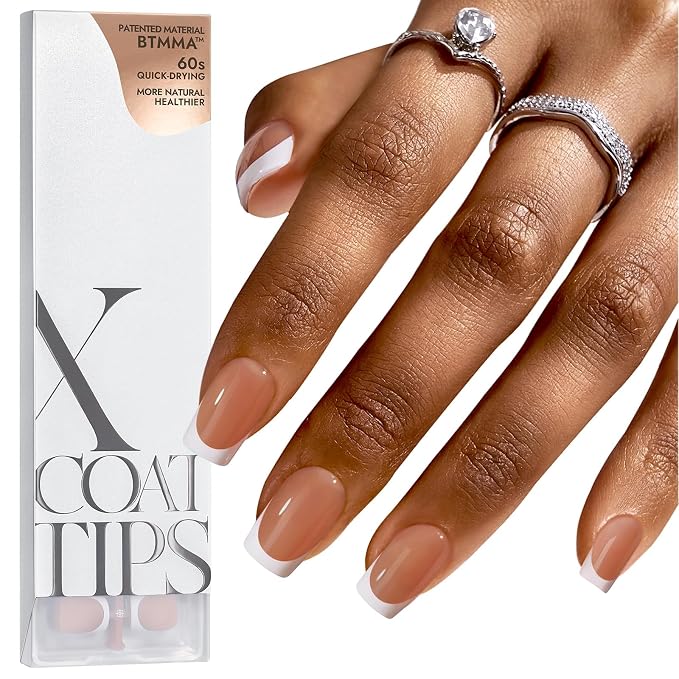 BTArtboxnails XCOATTIPS White French Tip Press On Nails, Short Square, Brown | Lamp-Curable 4-Week Wear, Salon Quality Value at Home, Natural Nail Look, Easy-to-Apply for Beginners, 160ct Nail Tips Only
