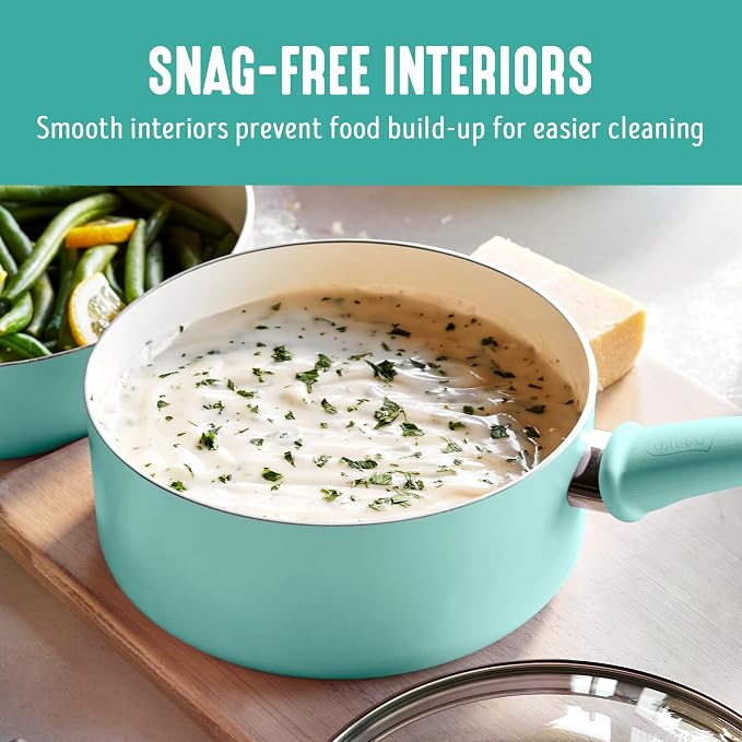 GreenLife 2.5QT Ceramic Nonstick Saucepan with Glass Lid, Turquoise | PFAS-Free Nonstick Coating, Multipurpose Cooking Pot, Milk Pan, Soup Pot, Stay-Cool Handle, Dishwasher & Oven Safe up to 350F
