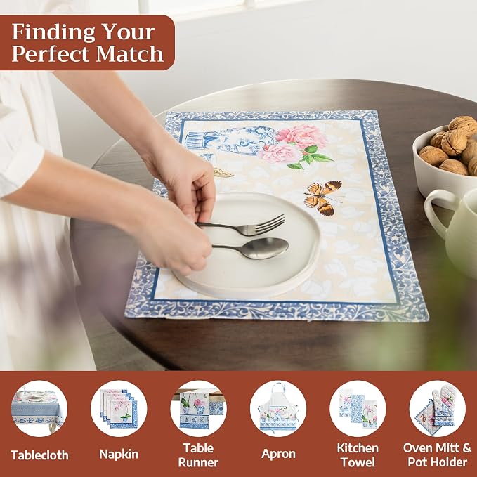 Maison d' Hermine Placemats Set of 4 Reusable 100% Cotton (13"x19") | Cloth Place Mats Washable Table Mats for Kitchen Dining Party Wedding Hotel Home Restaurant Spring Summer - Canton