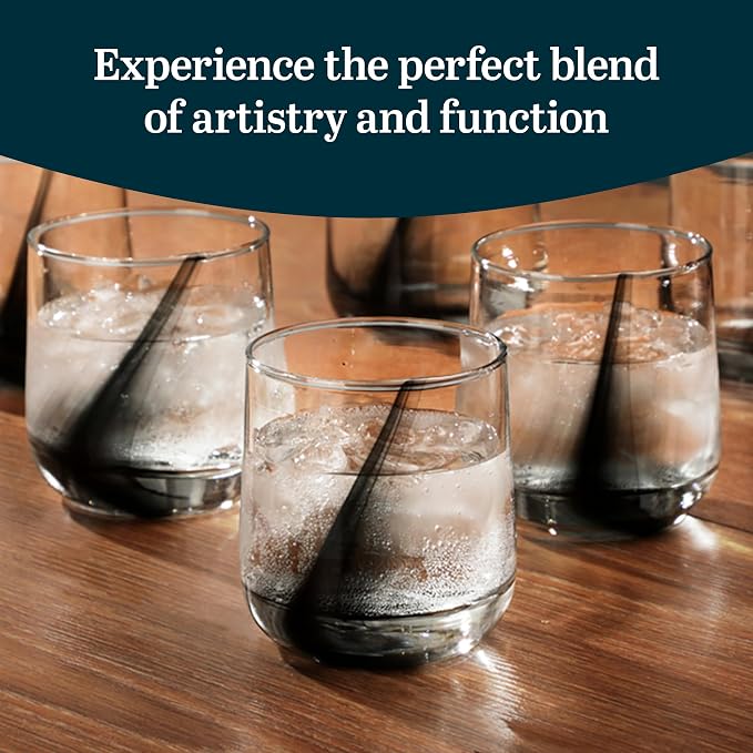 Libbey Ascent Black Ribbon Rocks Drinking Glasses Set of 8, Glass Drinking Glasses with Curvature, Versatile Glassware Set for Parties and More
