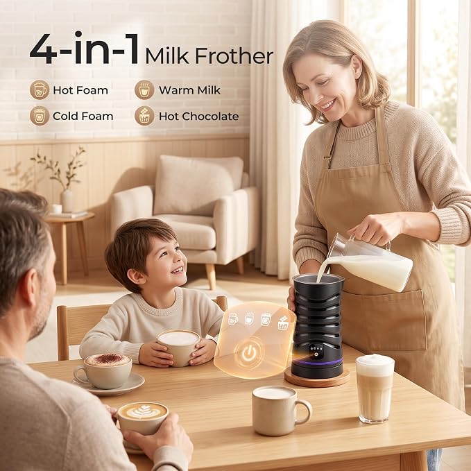 Large Capacity Milk Frother 430ml, 4-in-1Electric Milk Steamer and Frother | 130s Fast Frothing, Stainless Steel Coffee Frother, Hot and Cold Foam Maker for Latte Coffee Macchiato Hot Chocolate