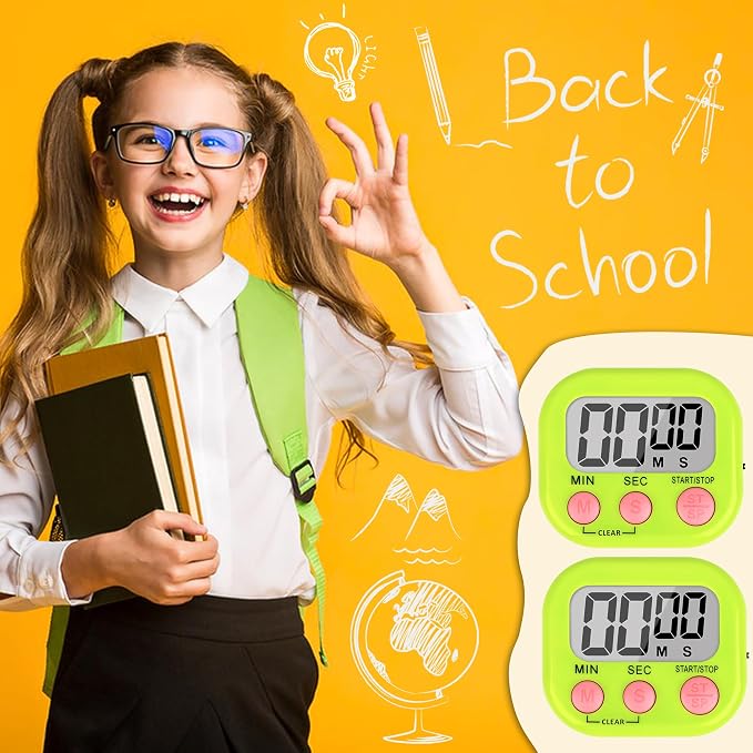 ZILLEEN Classroom Timer for Kids Teachers 2 Pack Digital Tmers Green | Strong Magnetic, Large Screen, Big Button, Teacher Classroom Must Haves Kitchen Timers for Cooking Egg Exercise Study
