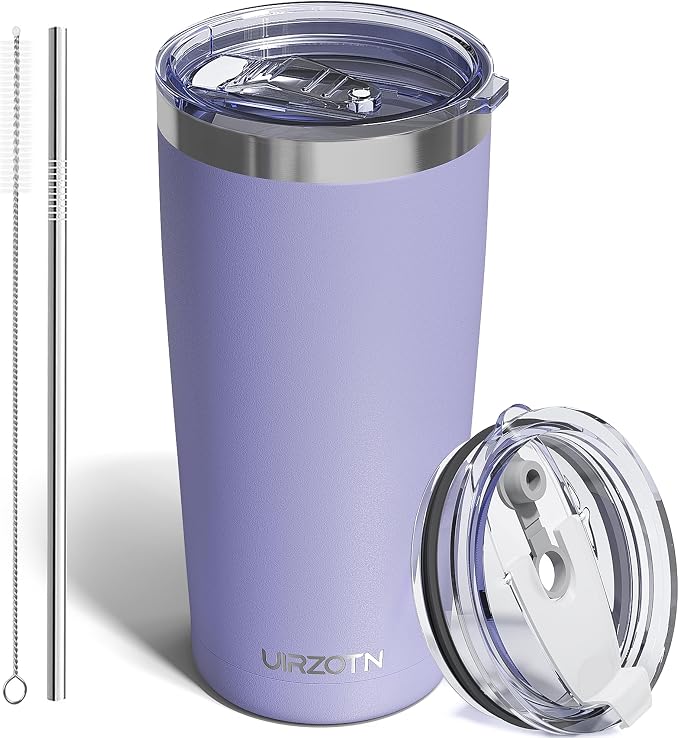 20oz Travel Coffee Tumbler with 2 Lids and Straw, Stainless Steel | Double Wall Vacuum Insulated Tumbler, Coffee Mug for Hot & Cold Drinks, Fits Most Car Cup Holders,Periwinkle