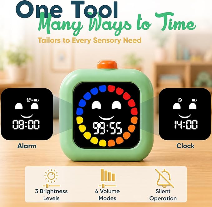 Digital Visual Timer for Kids - Calmer Routines & Transitions | Silent, Rechargeable, 99-Min Clock, Alarm, Countdown & Count-up; For Classroom, Home & Therapy - Builds Focus & Independence
