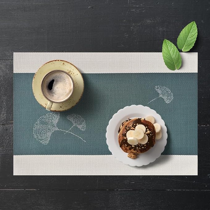PIGCHCY Rustic Placemats Set of 6, Easy to Clean Placemats Washable Non-Slip Luxurious Durable Table Mats for Home/Dining Room Decoration (Green,18 X 12 inches)