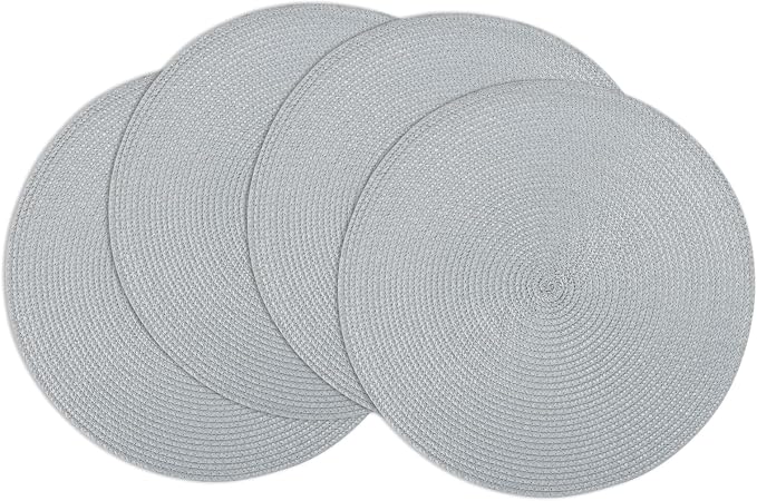 Winknowl Round Braided Placemats Set of 4 Washable Woven Heat Resistant Table Mats for Kitchen Dining Tables 15 inch Round Place Mats (Light Gray,4pcs)