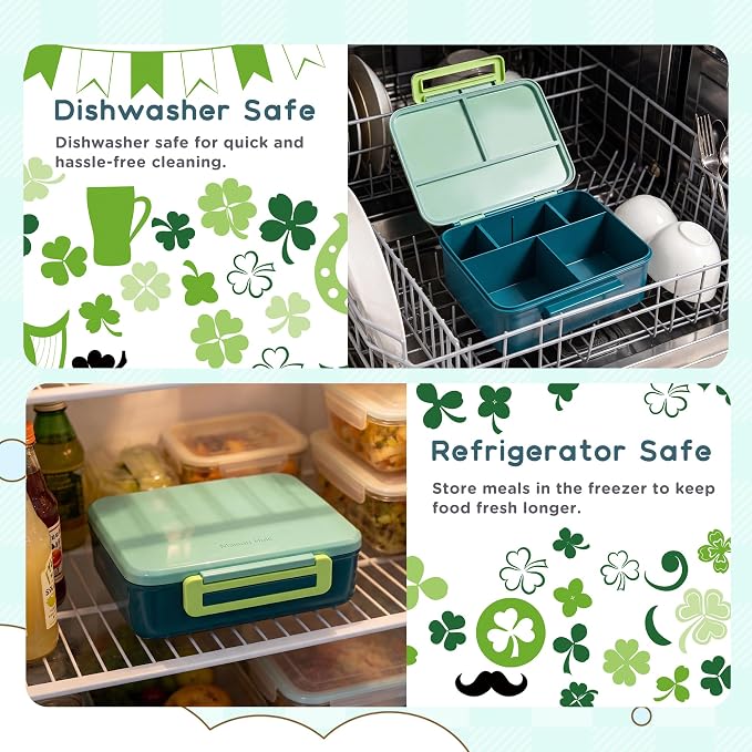 Bento Lunch Box for Kids with 8oz Soup Thermo Leak-Proof Lunch Food Containers with Snack Sauce Container for Kid Girls Boys to School, Green Bag