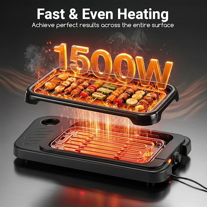Giantex 2-in-1 Electric Grill and Griddle Indoor Outdoor | Portable Low-Smoke BBQ Grill with Adjustable Stand, Grease Tray, Tabletop or Freestanding, for Picnic Camping Backyard, 1500W
