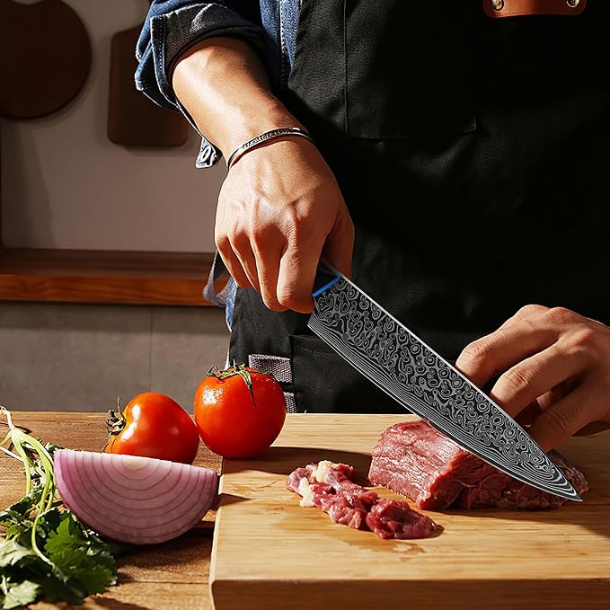 Chef Knife 8 Inch, 67-Layer Damascus Steel Kitchen Knife, G10 Handle | Sharp Japanese Knife with Ergonomic Full-Tang Handle, Professional Damascus Knife with Gift Box - Zeus Series