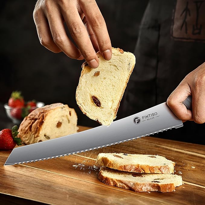 FINTISO Bread Knife10 Inch, Serrated Bread Cutter,2026 New UpgradeJapanese High Carbon Bread Knife,Ergonomic G10 Grip Homemade Bread/Sourdough/Bagels/Cake