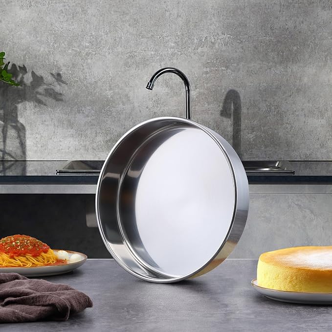LIANYU 9 Inch Round Cake Pan Set of 3, Stainless Steel Layer Deep Cake Pan | Metal Baking Tins Mold, Perfect for Brownie Lasagna, Dishwasher & Oven Safe, Non-stick, Mirror Polish