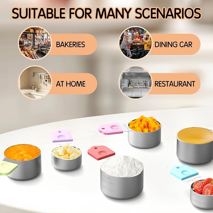 Magnetic Measuring Cups, 8 Stainless Steel Nesting Measuring Cup Set for Measuring Dry or Liquid Ingredients