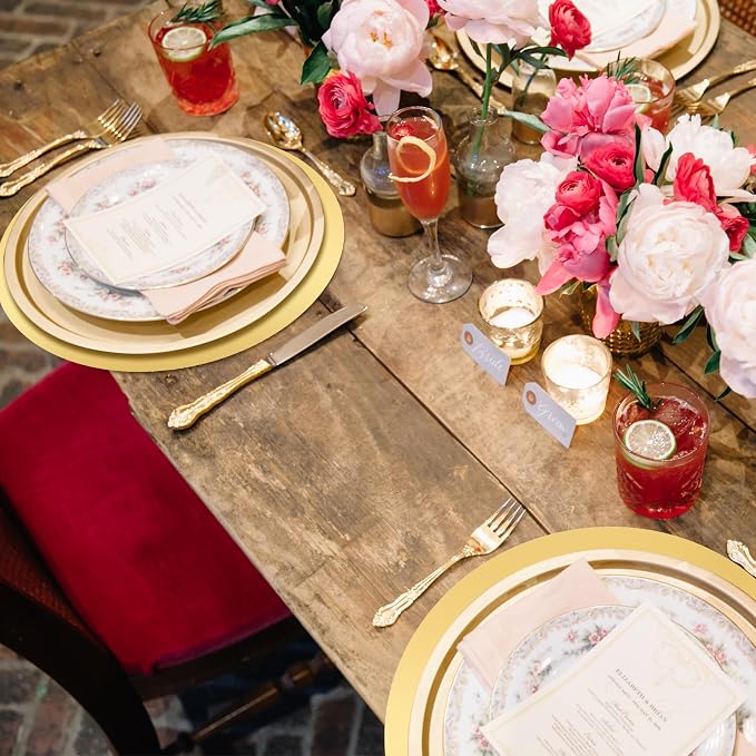 Tioncy 50 Pcs Gold Round Paper Placemats Disposable Table Mats | Elegant Table Mats for Wedding Birthday Banquet, Decorative Paper Design, Festive Dining Decoration, Easy Cleanup Tabletop