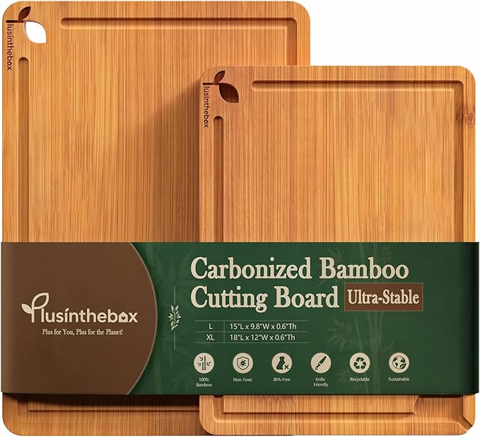 Cutting Board Set of 2,Chopping Boards for Kitchen Meal Prep,Large and X-Large Wood Cutting Boards for Meat, Vegetables and Fruit, Deep Carbonized Bamboo Boards for Daily Cooking and Small Kitchen